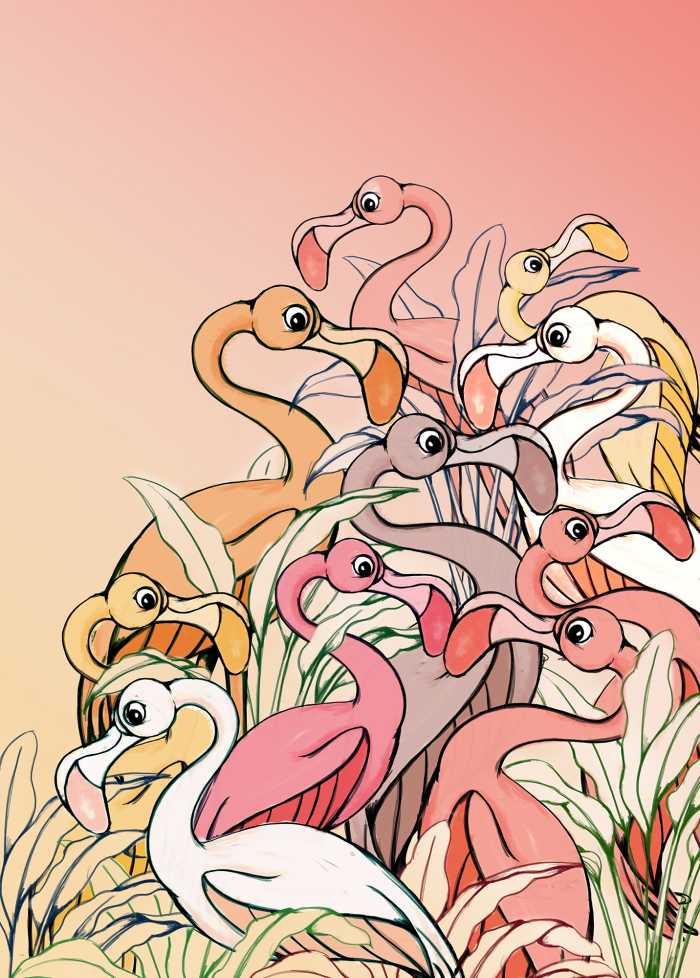 Digitaldrucktapete Flamingos and Lillys