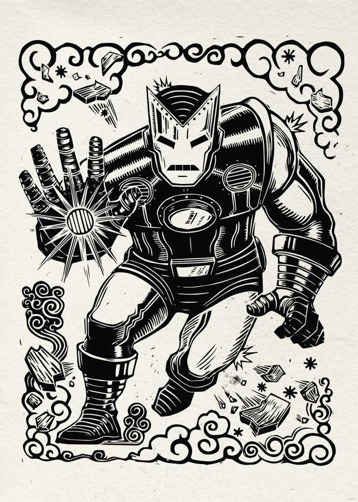 Poster Marvel Iron Man Lino-Cut