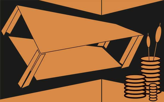 Digitaldrucktapete Perspective Table orange-black