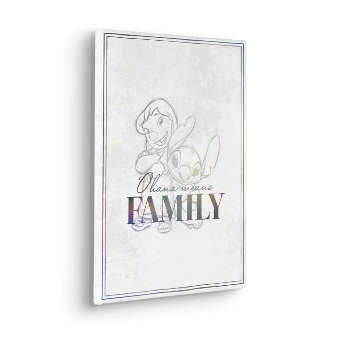 Vlies Bild auf Keilrahmen/ Echtholzrahmen Disney Lilo & Stitch - Family Goals