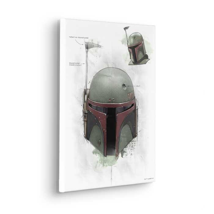Vlies Bild auf Keilrahmen/ Echtholzrahmen Star Wars Boba Fett Helmet Sketch