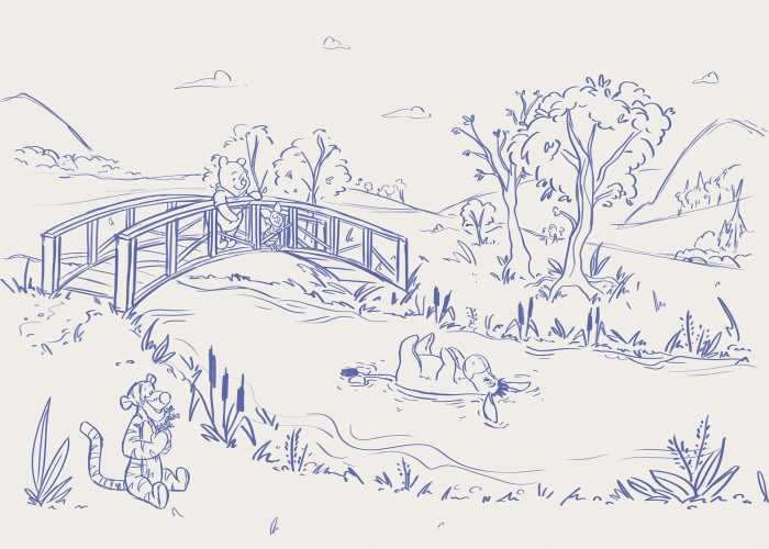 Digitaldrucktapete Disney Winnie the Pooh Blue Ink