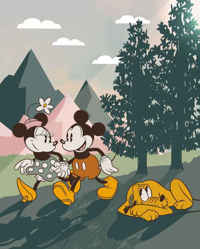 Digitaldrucktapete Mickey & Minnie Embrace Nature
