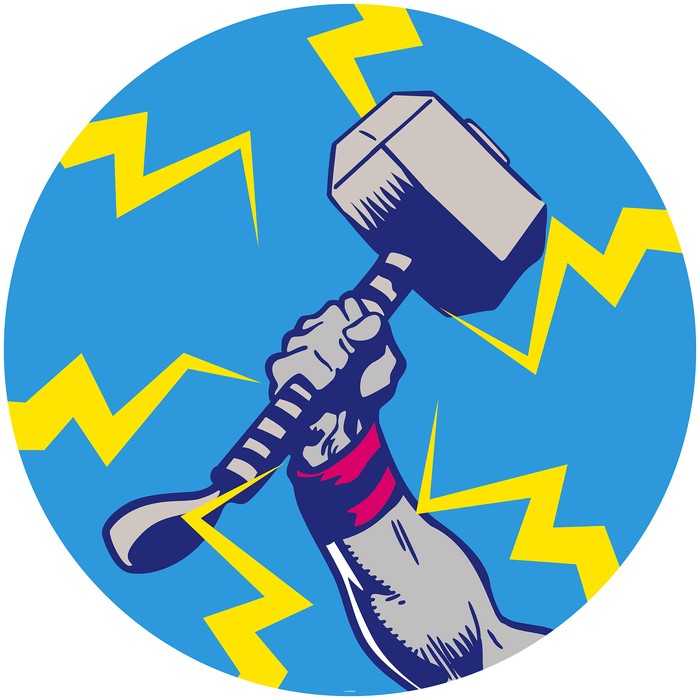 Selbstklebende runde Fototapete auf Vlies Avengers Thor's Hammer Pop Art