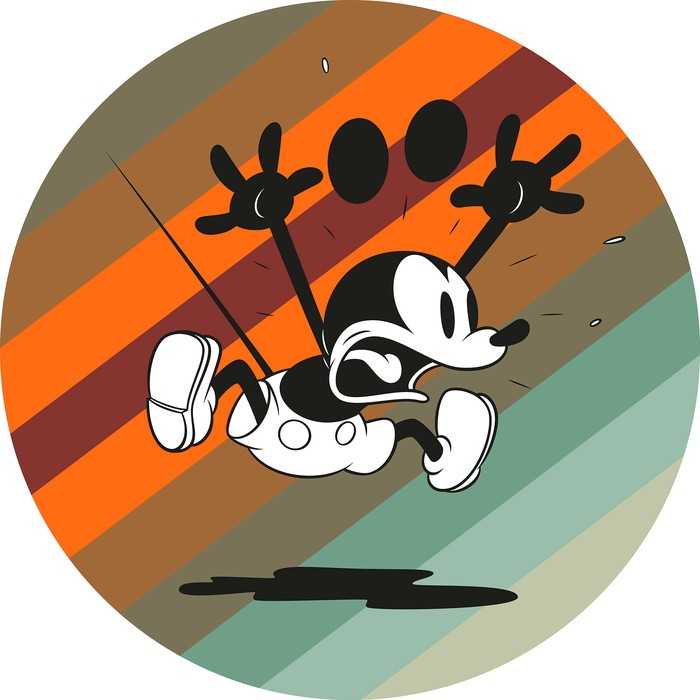Selbstklebende runde Fototapete auf Vlies Mickey Mouse up and away