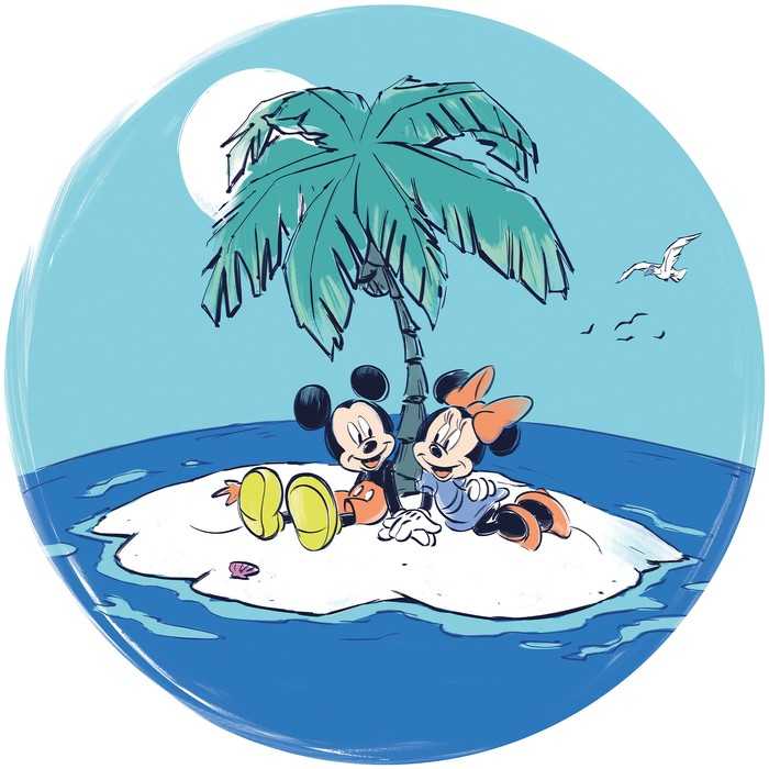 Selbstklebende runde Fototapete auf Vlies Mickey and Minnie Remote Island