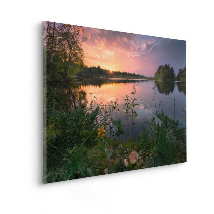 Vlies Bild auf Keilrahmen/ Echtholzrahmen Abends in Schweden