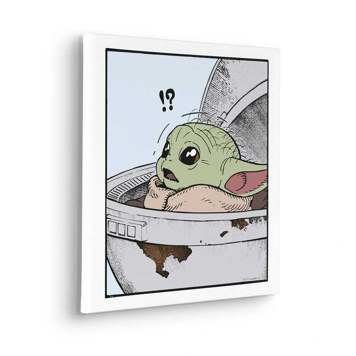 Vlies Bild auf Keilrahmen/ Echtholzrahmen Star Wars The Mandalorian Grogu Shocked