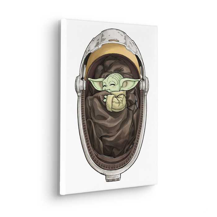 Vlies Bild auf Keilrahmen/ Echtholzrahmen Star Wars The Mandalorian Grogu Sleeping