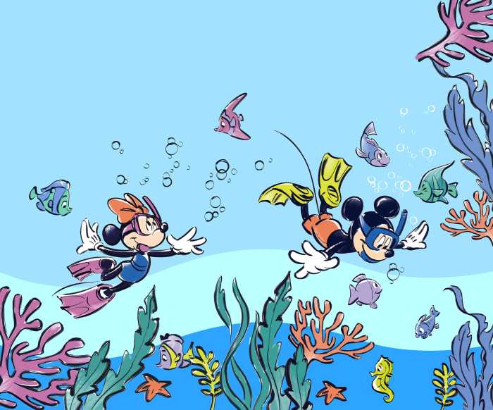 Digitaldrucktapete Mickey & Minnie Coral Reef