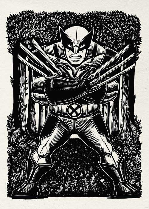 Poster Marvel Wolverine Lino-Cut