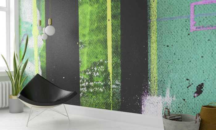 Digitaldrucktapete Traces Drizzling black-mint