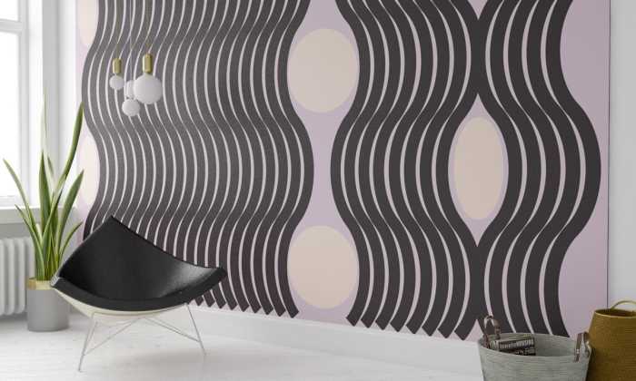Digitaldrucktapete Wave rose-black-apricot