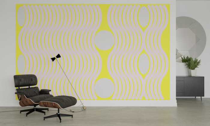 Digitaldrucktapete Wave yellow-rosegrey