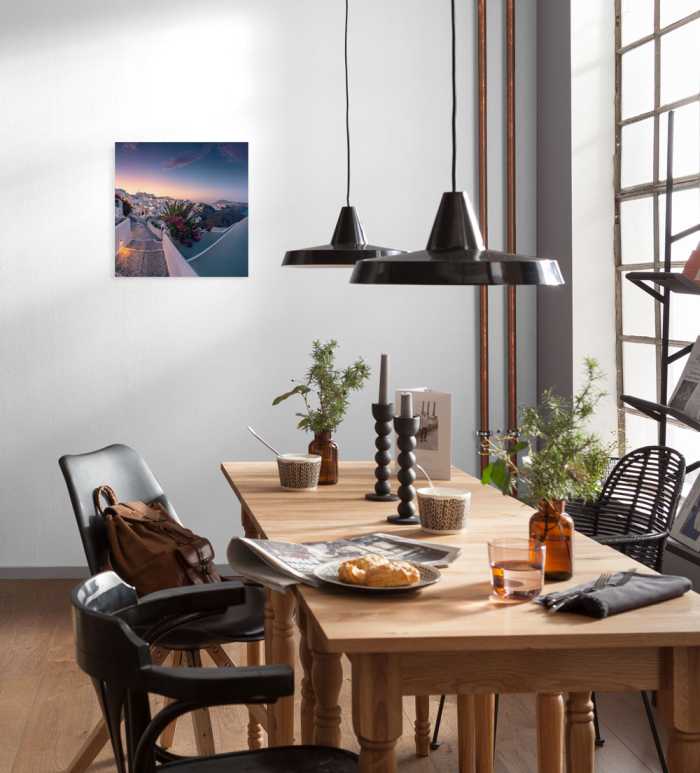 Vlies Bild auf Keilrahmen/ Echtholzrahmen Fira to Oia