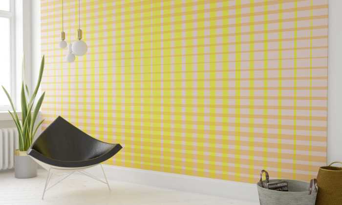 Digitaldrucktapete Chequered yellow-apricot