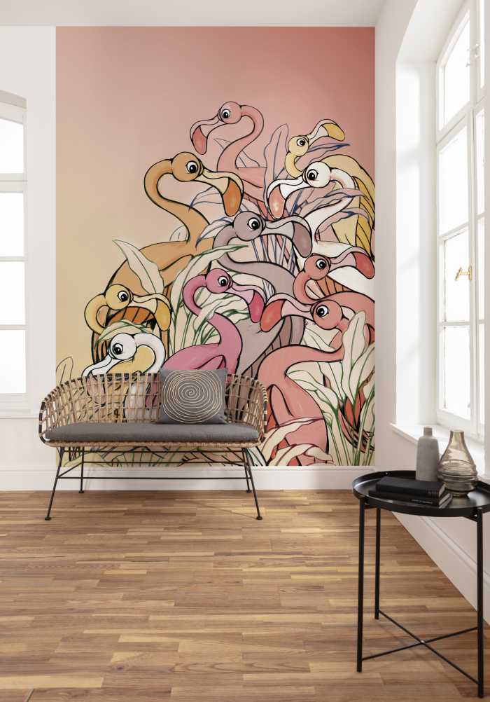 Digitaldrucktapete Flamingos and Lillys