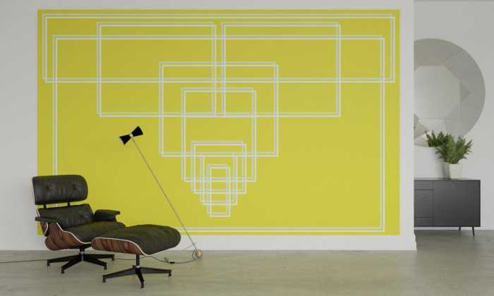 Digitaldrucktapete Mills Board Center icegrey-yellow
