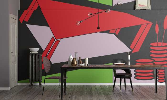 Digitaldrucktapete Perspective Table red-green-rose
