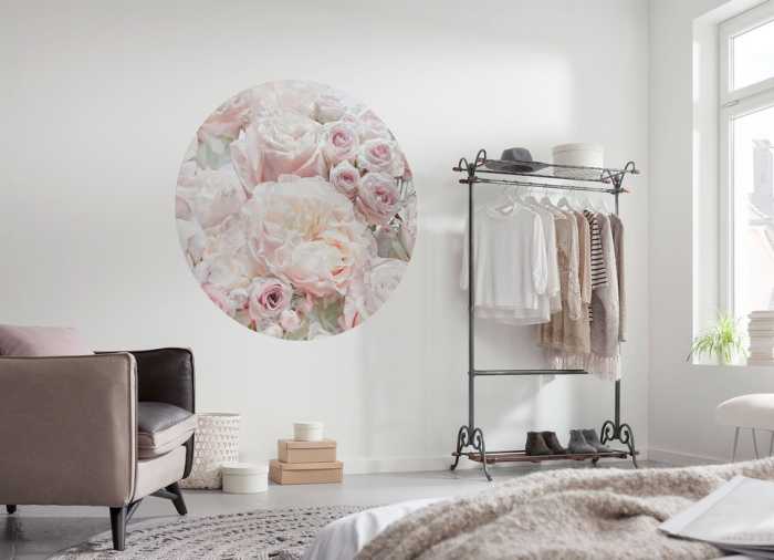 Selbstklebende runde Fototapete auf Vlies Pink and Cream Roses