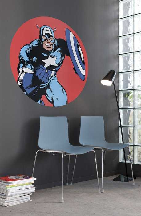 Selbstklebende runde Fototapete auf Vlies Marvel PowerUp Captain America