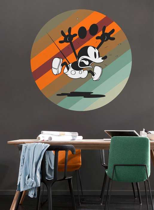 Selbstklebende runde Fototapete auf Vlies Mickey Mouse up and away