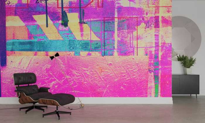 Premium Vlies Alleys Rainy pink-yellow