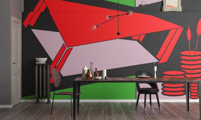 Premium Vlies Perspective Table red-green-rose