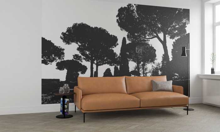 Premium Vlies Pine Trees black-white