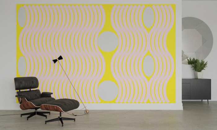 Premium Vlies Wave yellow-rosegrey